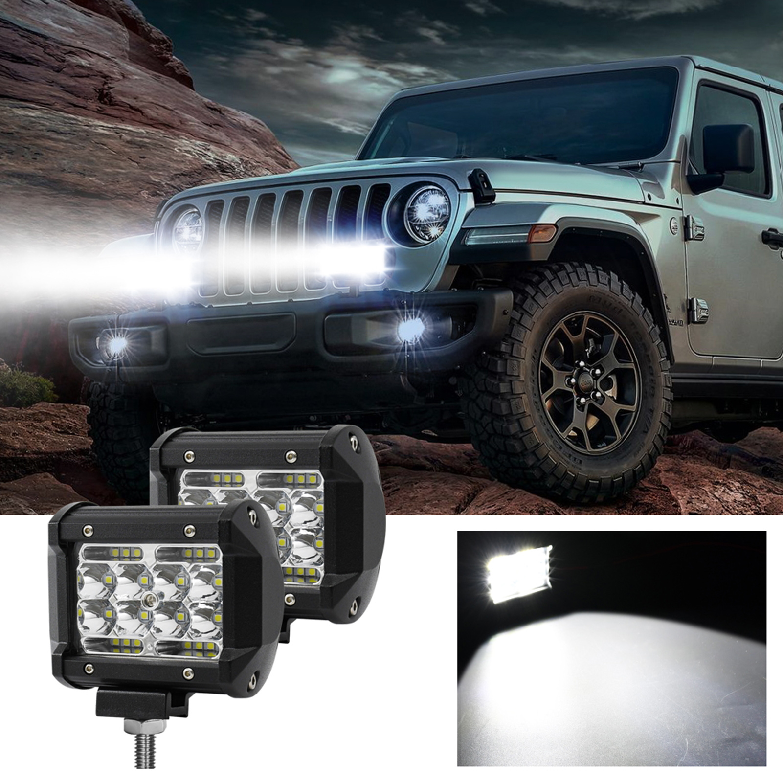 Led-arbeitsscheinwerfer, 60w 6000lm Led-nebelscheinwerfer, 4-zoll Wasserdichte Led-fahrscheinwerfer Mit Kombiniertem Spot- Und Flutlicht Für Jeep, Boot, Utv, Lkw, Atv (2er-pack)