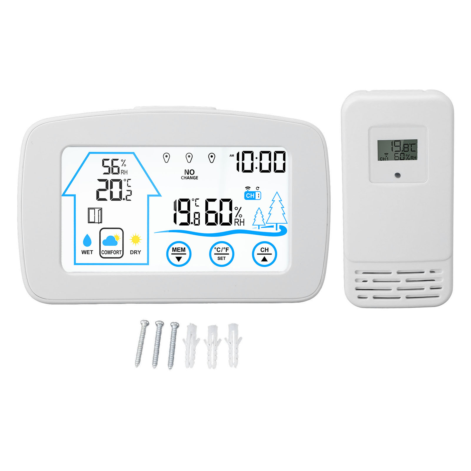 Drahtlose Wetterstation Für Den Innen- Und Außenbereich Mit Thermometer, Farbdisplay, Digitalem Temperatur- Und Feuchtigkeitssensor, Us-stecker, Weiß