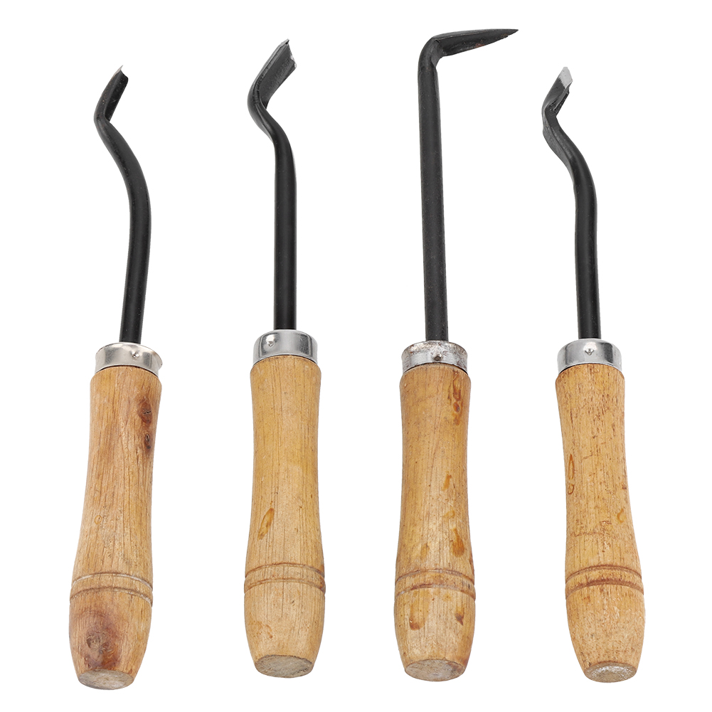 Set Mit 4 Kleinen, Tragbaren, Robusten Und Scharfen Stahl-gartenmessern Zum Veredeln Von Obstbäumen