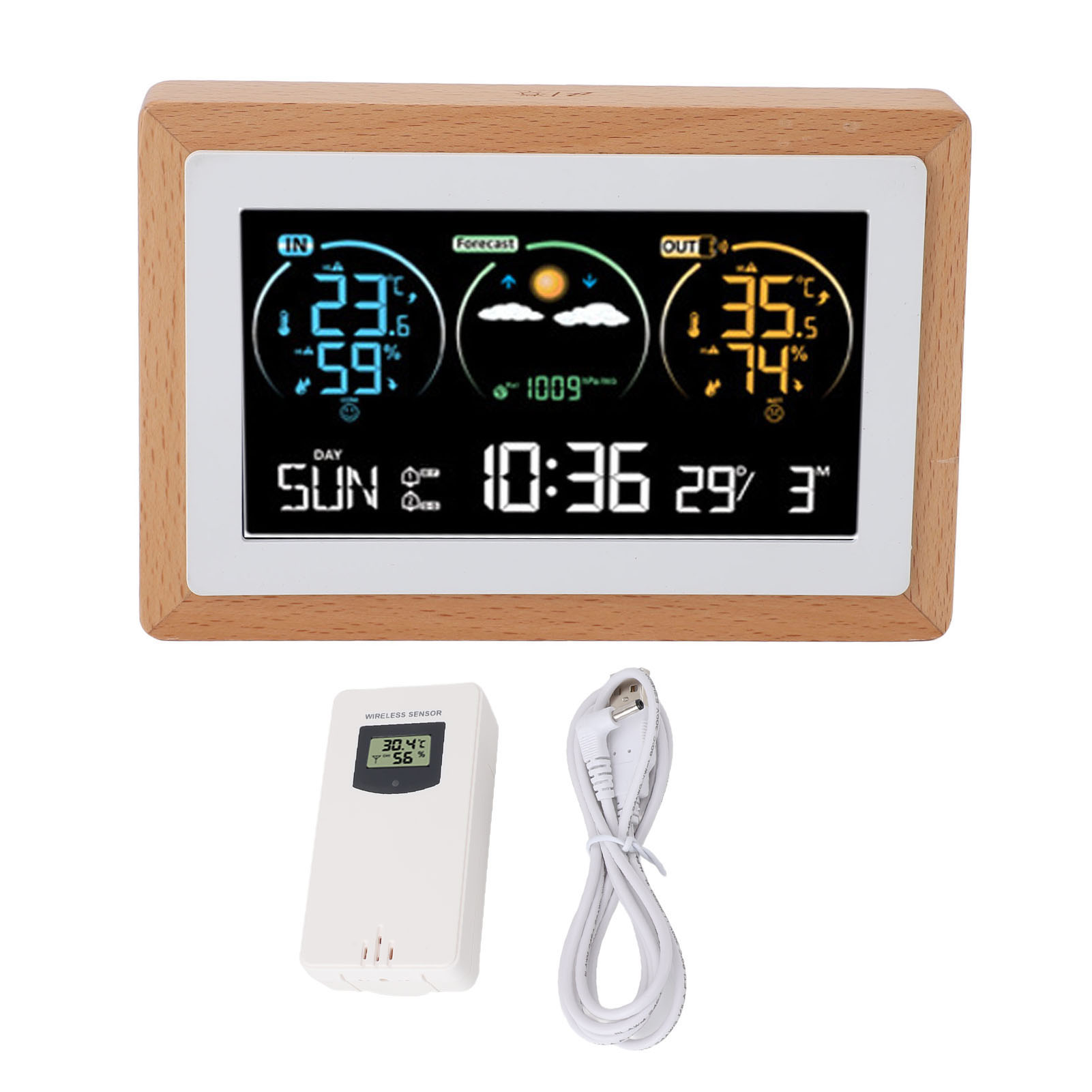 Kabellose Wetteruhr, Professionelles Digitales Farbdisplay-thermometer Für Den Innen- Und Außenbereich, Zeigt Temperatur, Luftfeuchtigkeit, Sonnenaufgangs- Und Sonnenuntergangszeiten An.