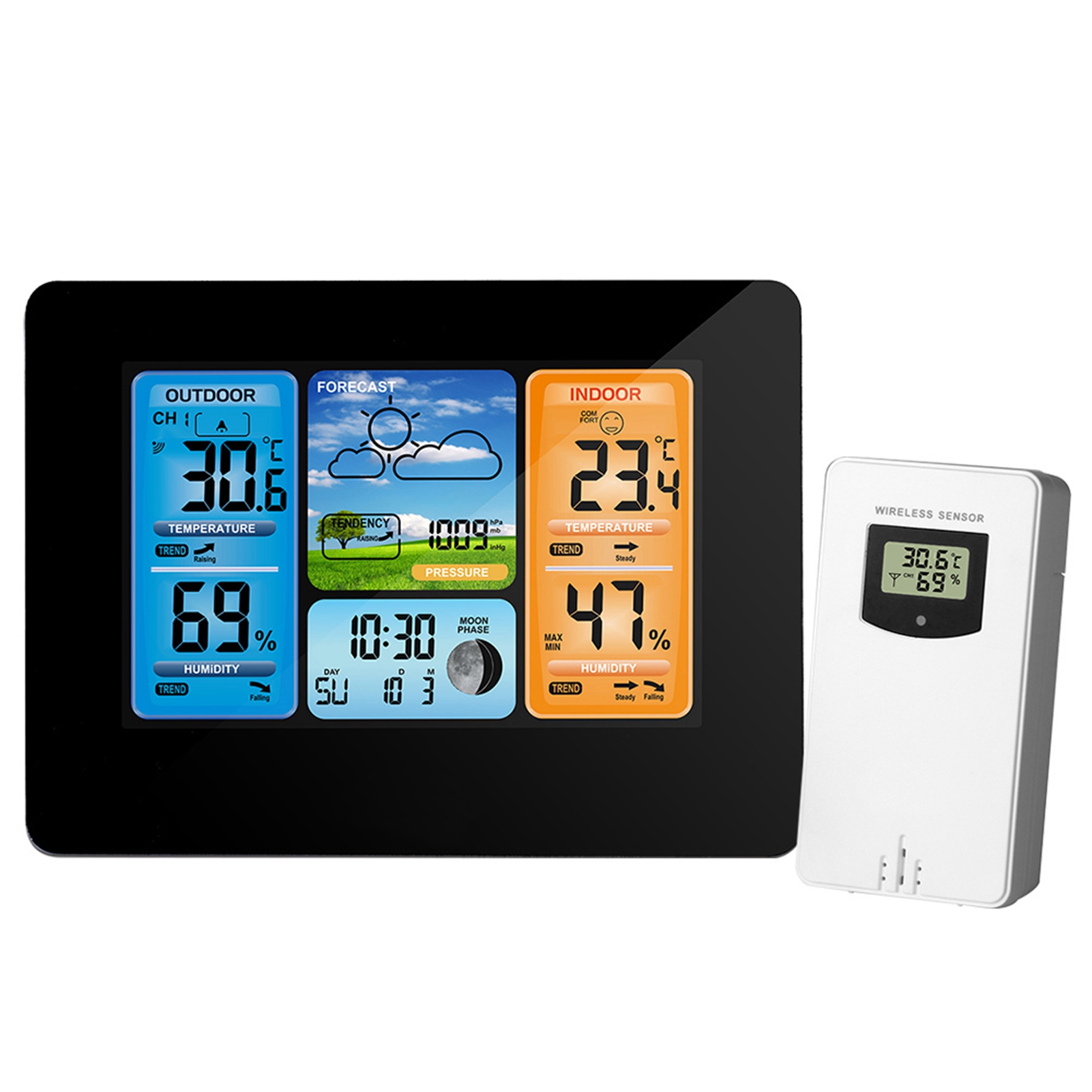 Kabelloses Innen-/außenthermometer, Wetterstation Mit Atomuhr, 60 M (197 Ft) Usb-anschluss, Hochpräzises Hygrometer, Hd-farbthermometer Mit Barometer.