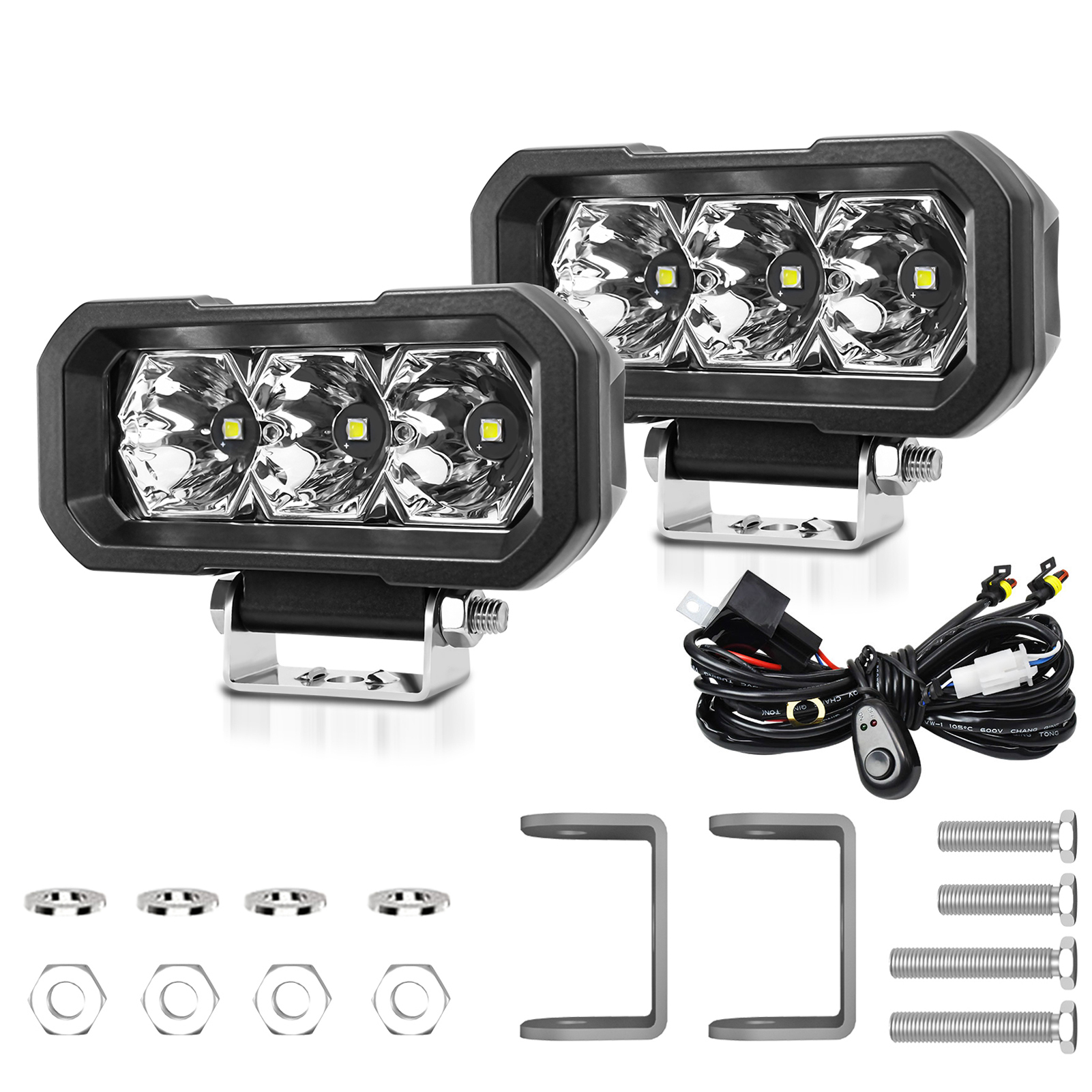 Set Mit 2 X 5-zoll-led-nebelscheinwerfern (ip68 Wasserdicht, 240 W) Für Autos, Lkws, Motorräder, Suvs, Gartenbeleuchtung, Hofbeleuchtung, Gebäudebeleuchtung Inklusive Verkabelungssatz – Weißlicht-sche
