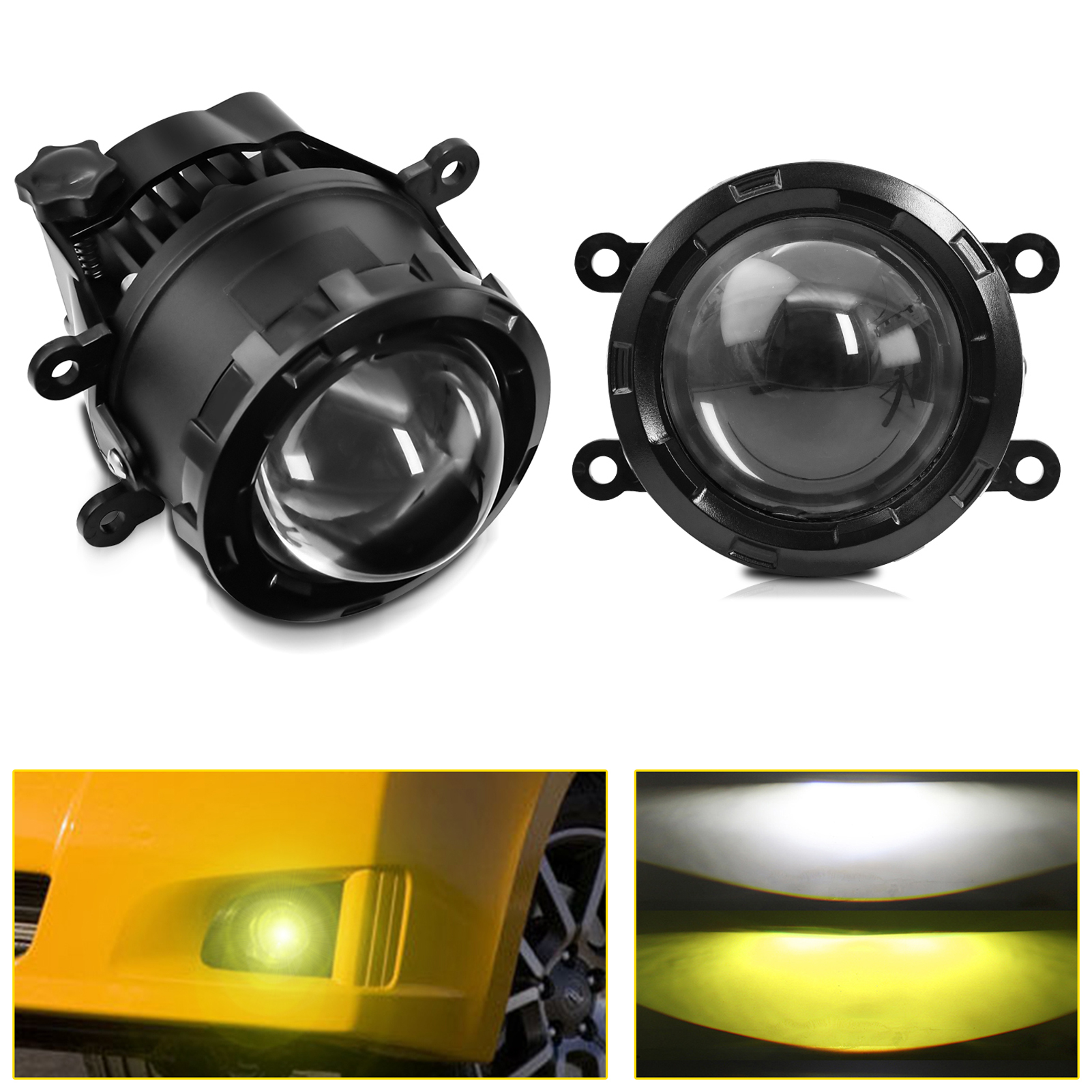 Set Mit 2 Led-nebelscheinwerfern, 7,6 Cm (3 Zoll), Universelle Led-autoscheinwerfer, 5500k Weißes Und 3000k Gelbes Licht.