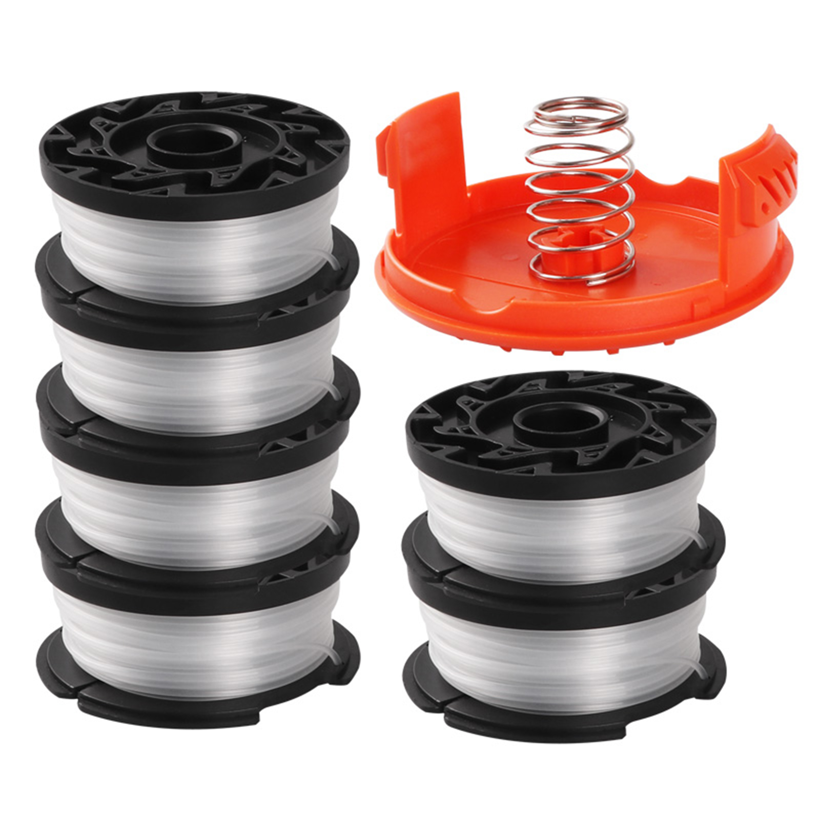 Kompatibel Mit Black+decker Af-100-3zp Spulen, Nylonschneidfaden, 8-teiliges Set Bestehend Aus 6 Spulen, 1 Kappe Und 1 Feder (schwarze Spulen, 0,065 Zoll Durchmesser, 30 Zoll Fadenlänge).