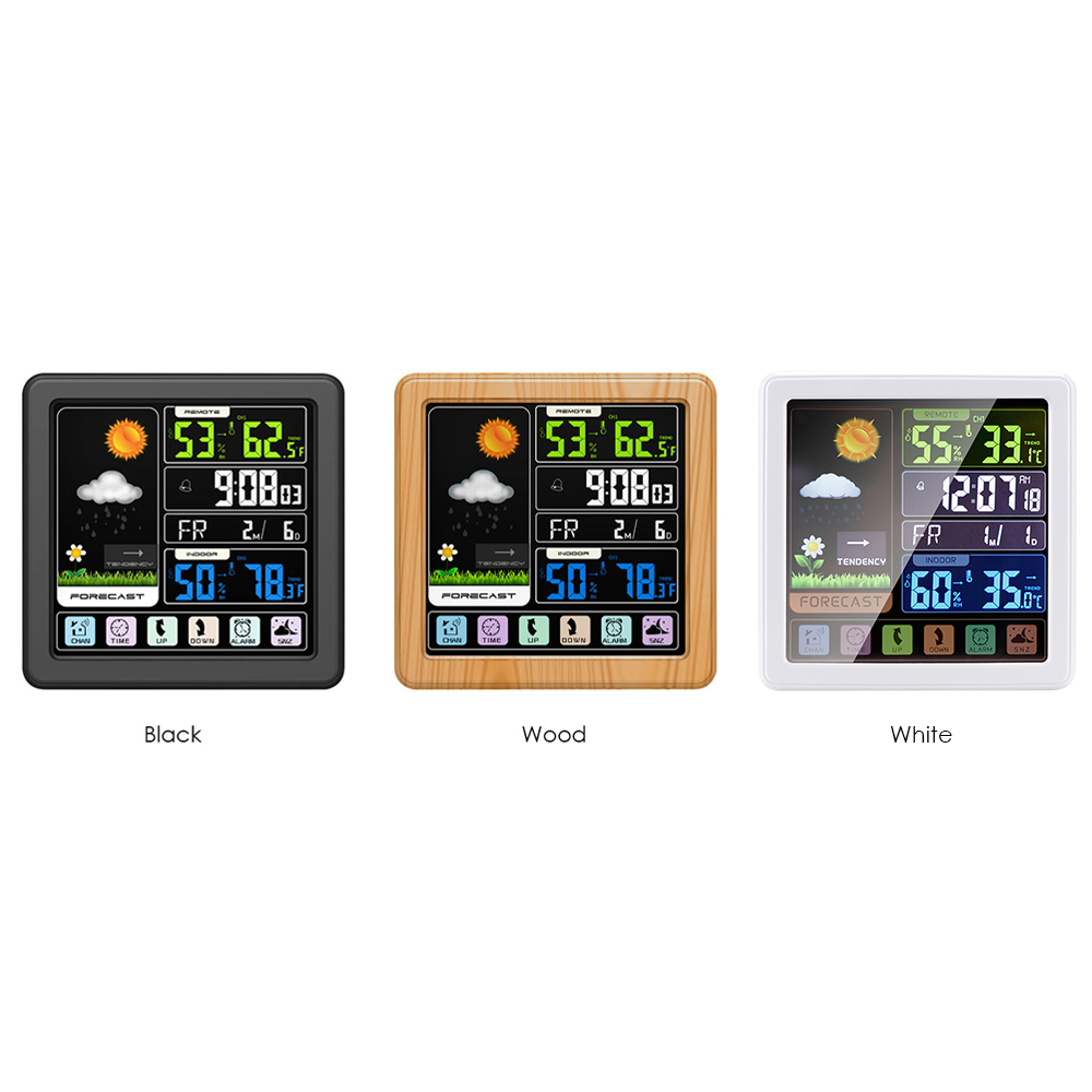 Kabellose Wetterstation Mit Farbigem Lcd-touchscreen, Wecker, Innen-/außenthermometer Und Hygrometer, Usb-anschluss Und Schlummerfunktion – Schwarz