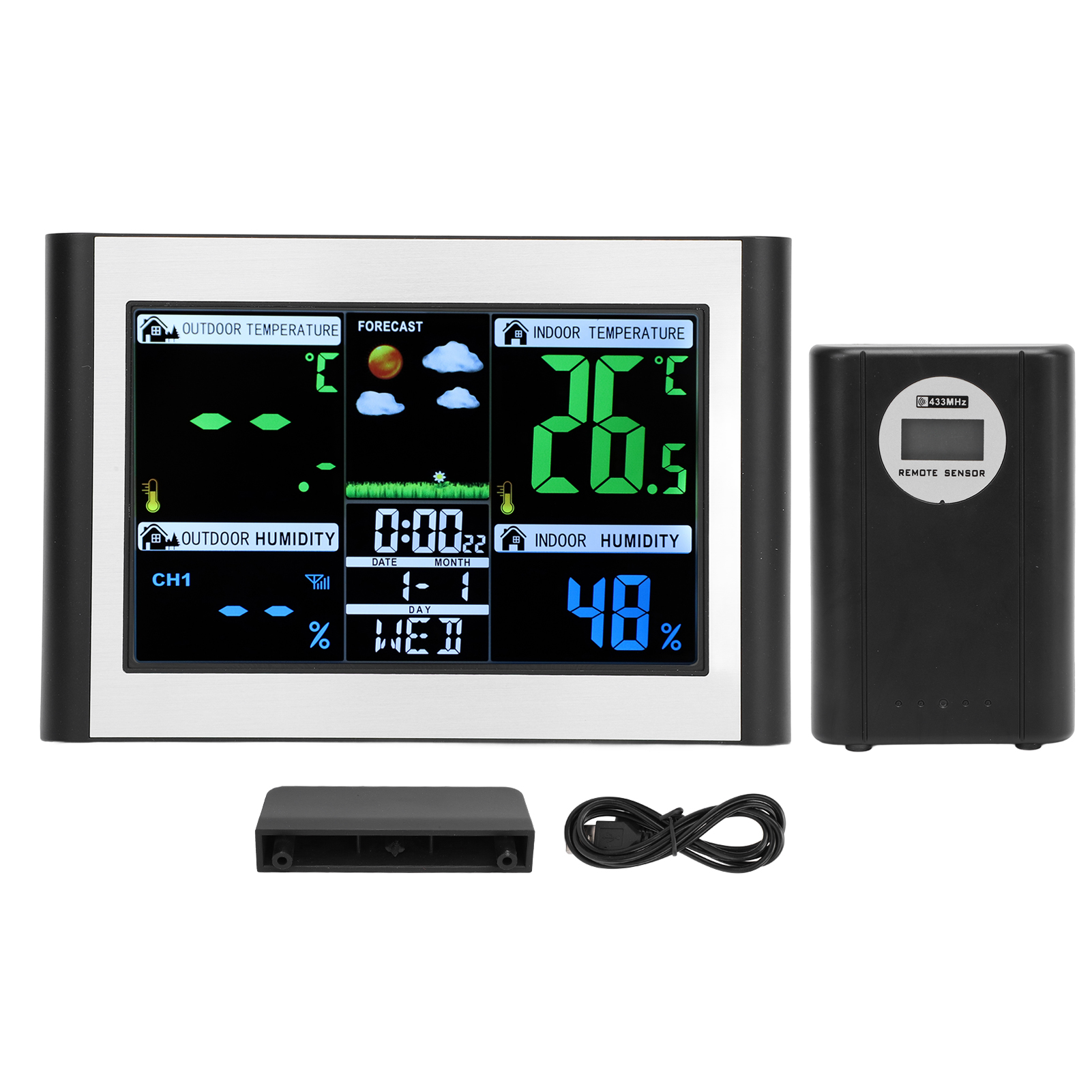 Wetterstation Mit Farbbildschirm Und Digitalanzeige: Wettervorhersage, Innen- Und Außentemperatur Und Luftfeuchtigkeit.