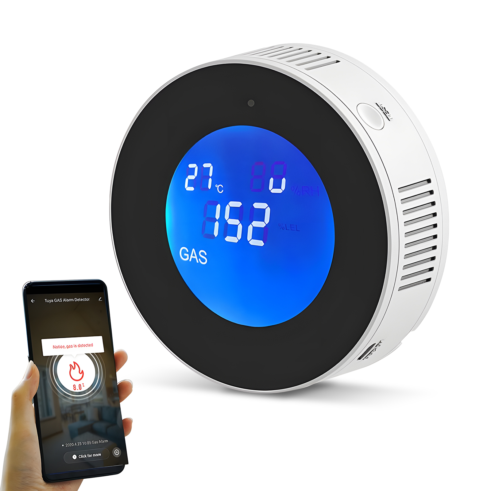 Wlan-erdgasleckdetektor Für Zuhause, Mit Lcd-bildschirm, Push-benachrichtigungen Per App, Installation Mit Oder Ohne Bohren Möglich, Kompatibel Mit Der Erkennung Von Biogas, Butan, Methan Und Kohlegas