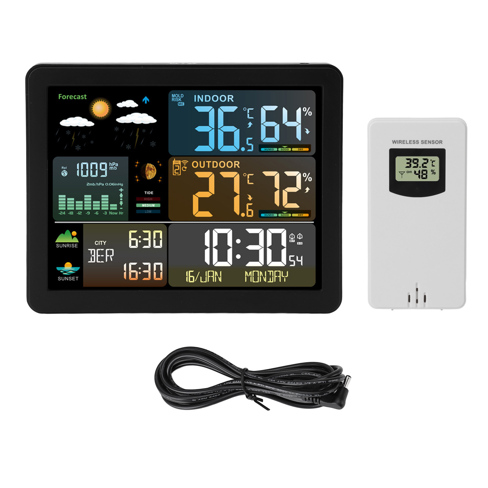 Kabelloses Hygrometer-thermometer Mit Hintergrundbeleuchtetem Touchscreen Und Wettervorhersage. Kabelloses Temperatur- Und Feuchtigkeitsmessgerät Für Den Innen- Und Außenbereich (schwarz).
