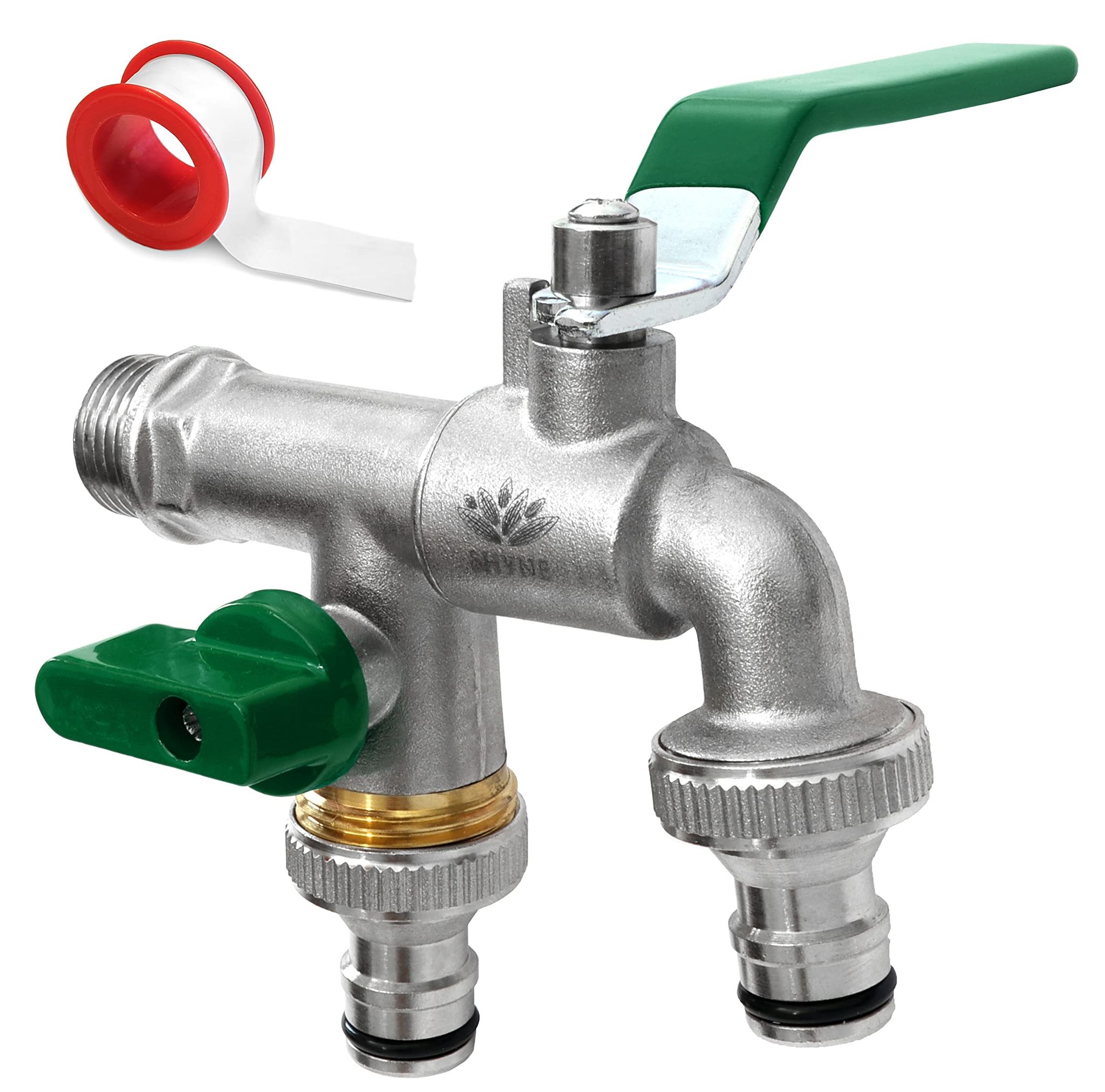 Hochwertiger Doppelwasserhahn Aus Messing, 1/2 Zoll (15/21), Rost- Und Frostbeständig + 2 Kostenlose Schlauchanschlüsse