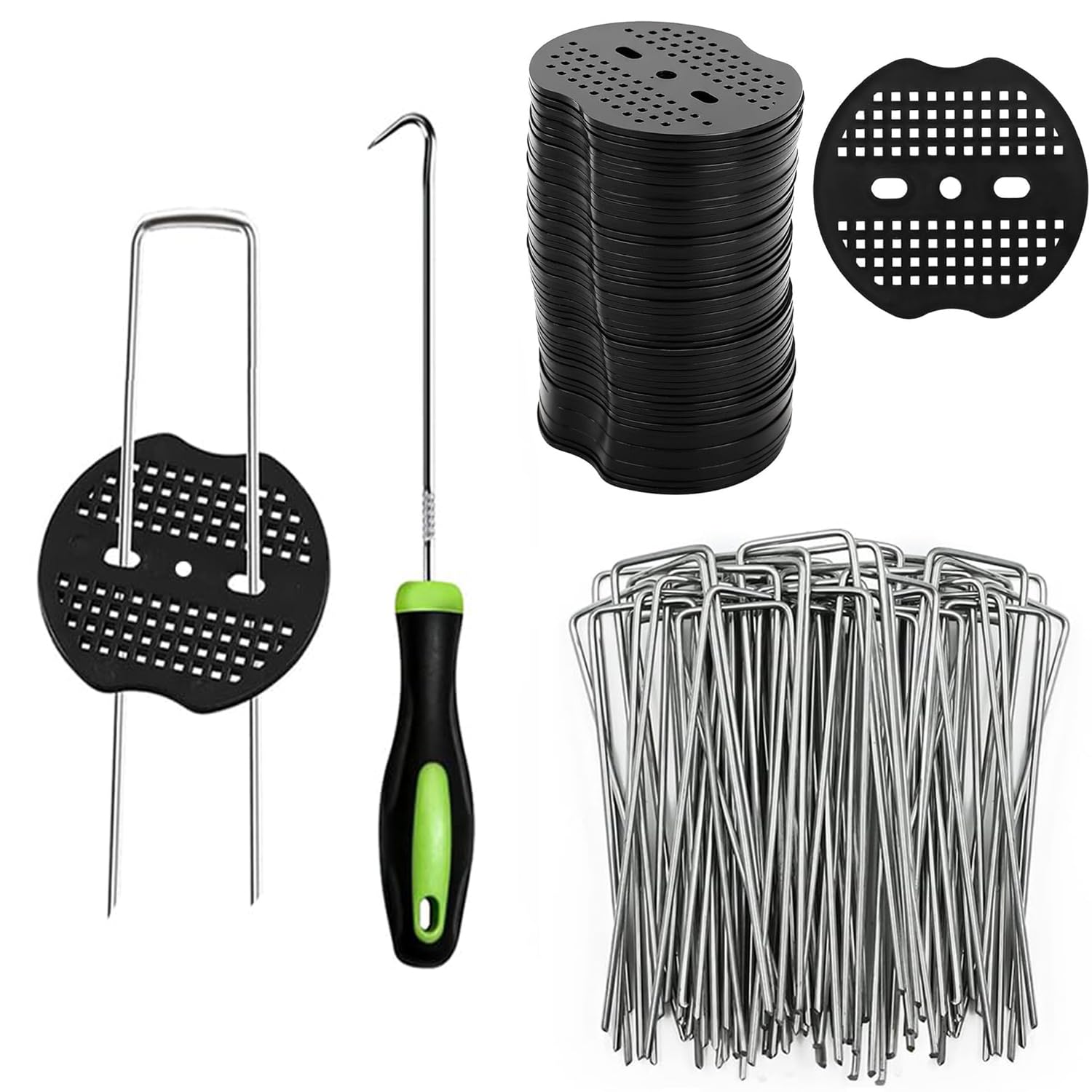Packung Mit 100 Verzinkten Gartenpfählen Inklusive 100 Unterlegscheiben – Verzinkte Stahl-befestigungspfähle, Rostfreie Bodenanker, Befestigungsset Zum Mulchen Und Für Gartenarbeiten