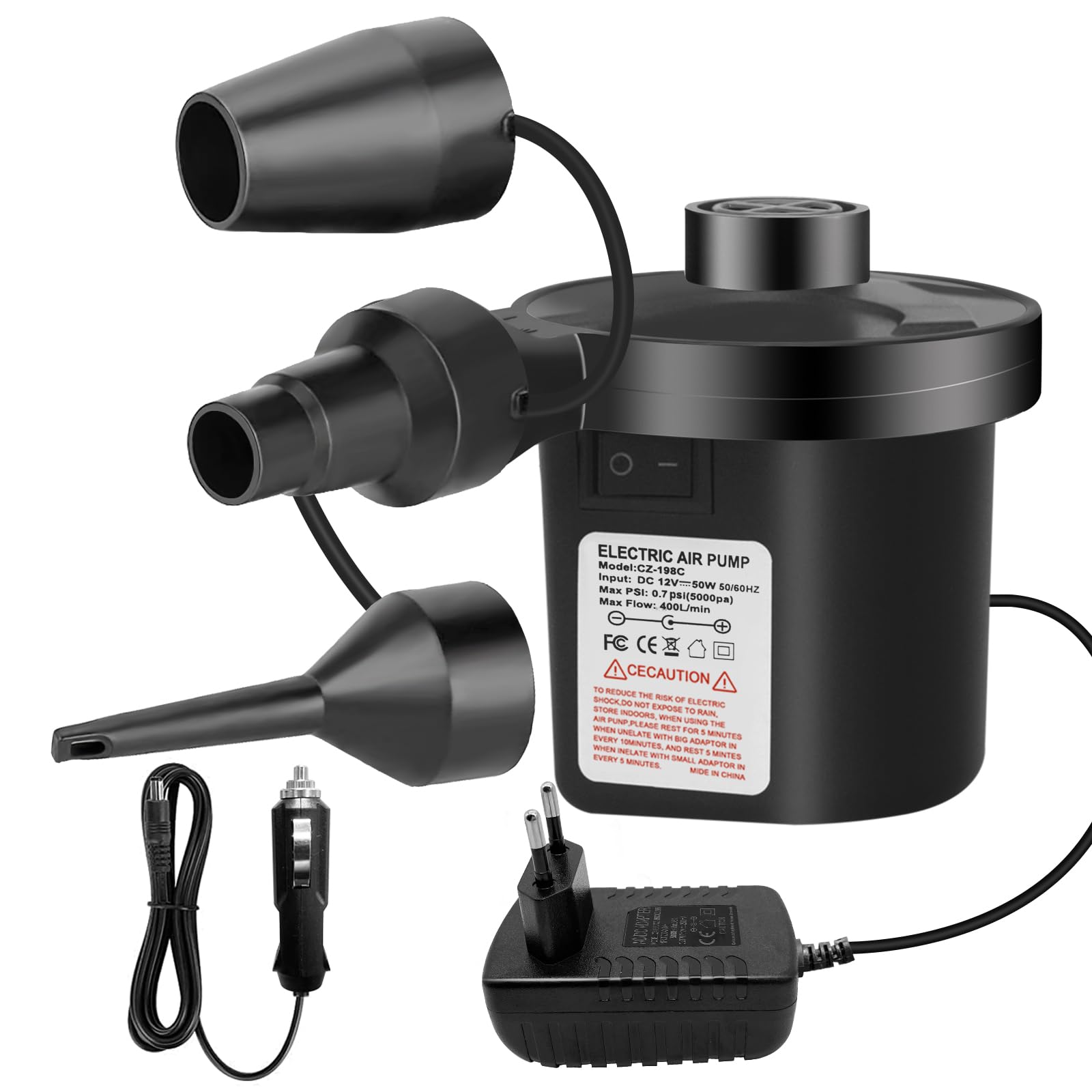Elektrische Luftpumpe Mit Aufblas-/ablassfunktion, 240 V/130 W, 3 Düsen, Hochleistungs-paddelpumpe Für Luftmatratzen, Aufblasbare Matratzen, Planschbecken Und Bojen.