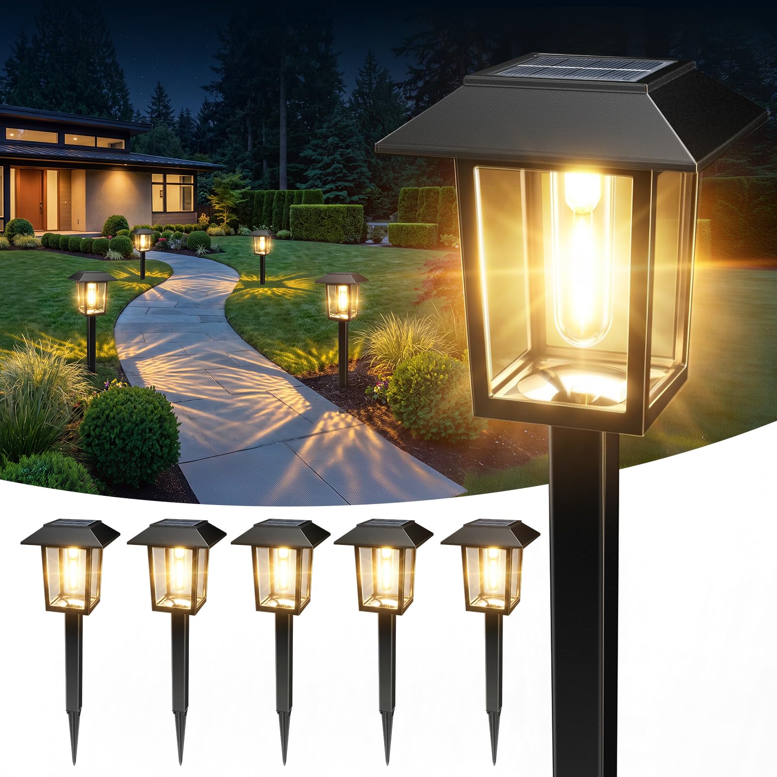 Set Mit 6 Solar-gartenleuchten Für Den Außenbereich Ip65 Wasserdichte Solarbeleuchtung Für Wege, Balkone, Terrassen Und Rasenflächen [energieklasse A]