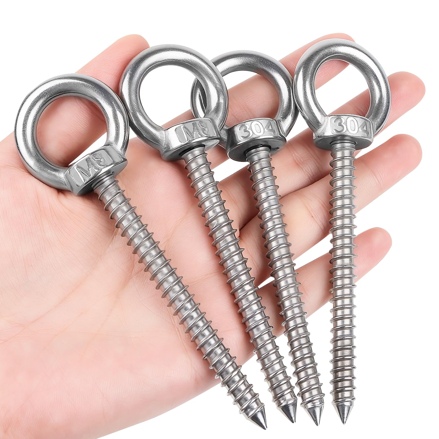 Set Mit 4 Schraubhaken, Hochbelastbare M8 X 80 Cm Ösenhaken, Robuste Gewindehaken Aus Edelstahl.