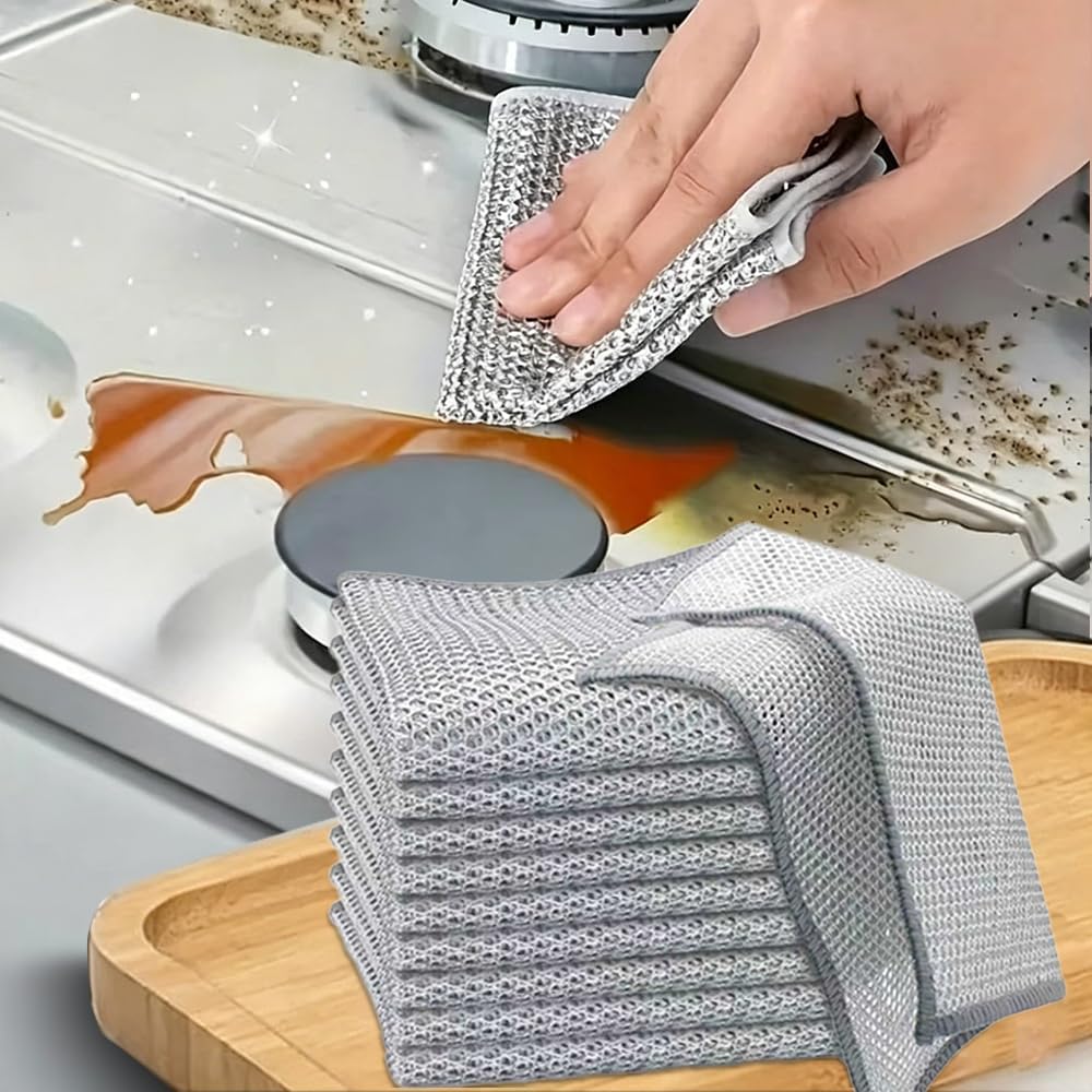 Set Mit 10 Kratzfesten Küchenreinigungstüchern Aus Stahldraht
