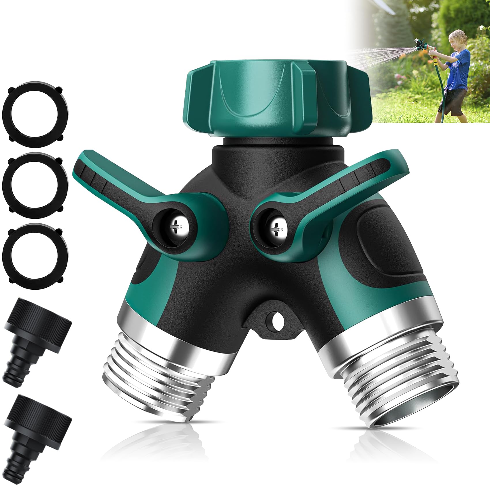2-wege-bewässerungsverteiler Mit 3/4-zoll-schlauchanschluss, Steuerschalter, Einstellbarem Und Arretierbarem Wasserdurchfluss – Für Gartenbau, Gartenbau Und Blumenzucht.