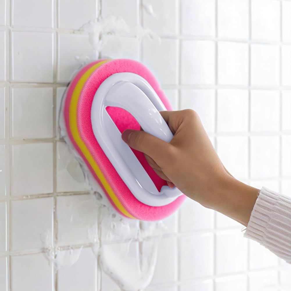 Reinigungsbürste Mit Duschschwamm Und Ergonomischem Griff (rosa)