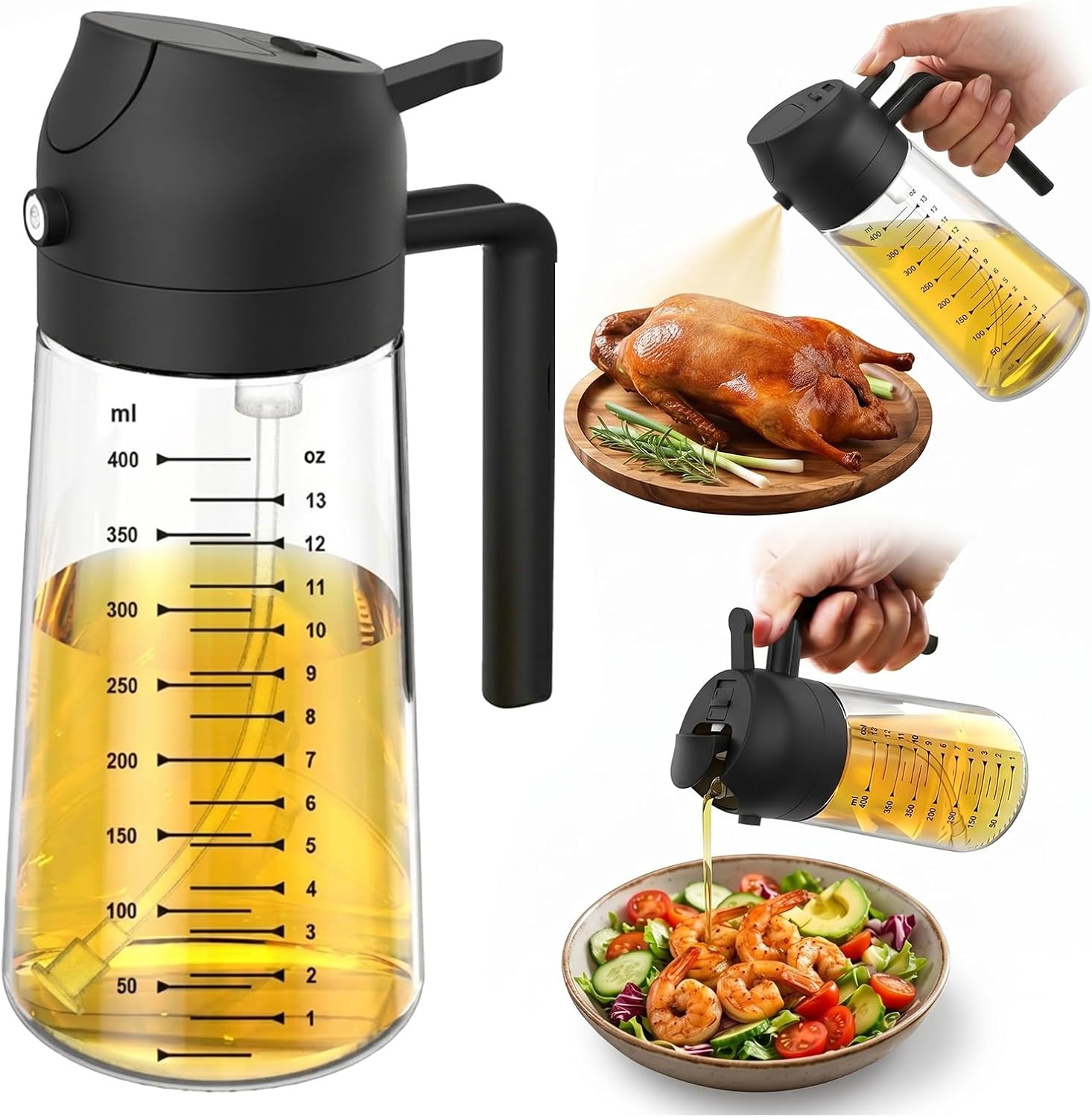 2-in-1-sprühflasche Aus Glas, 450 Ml, Mit Skala