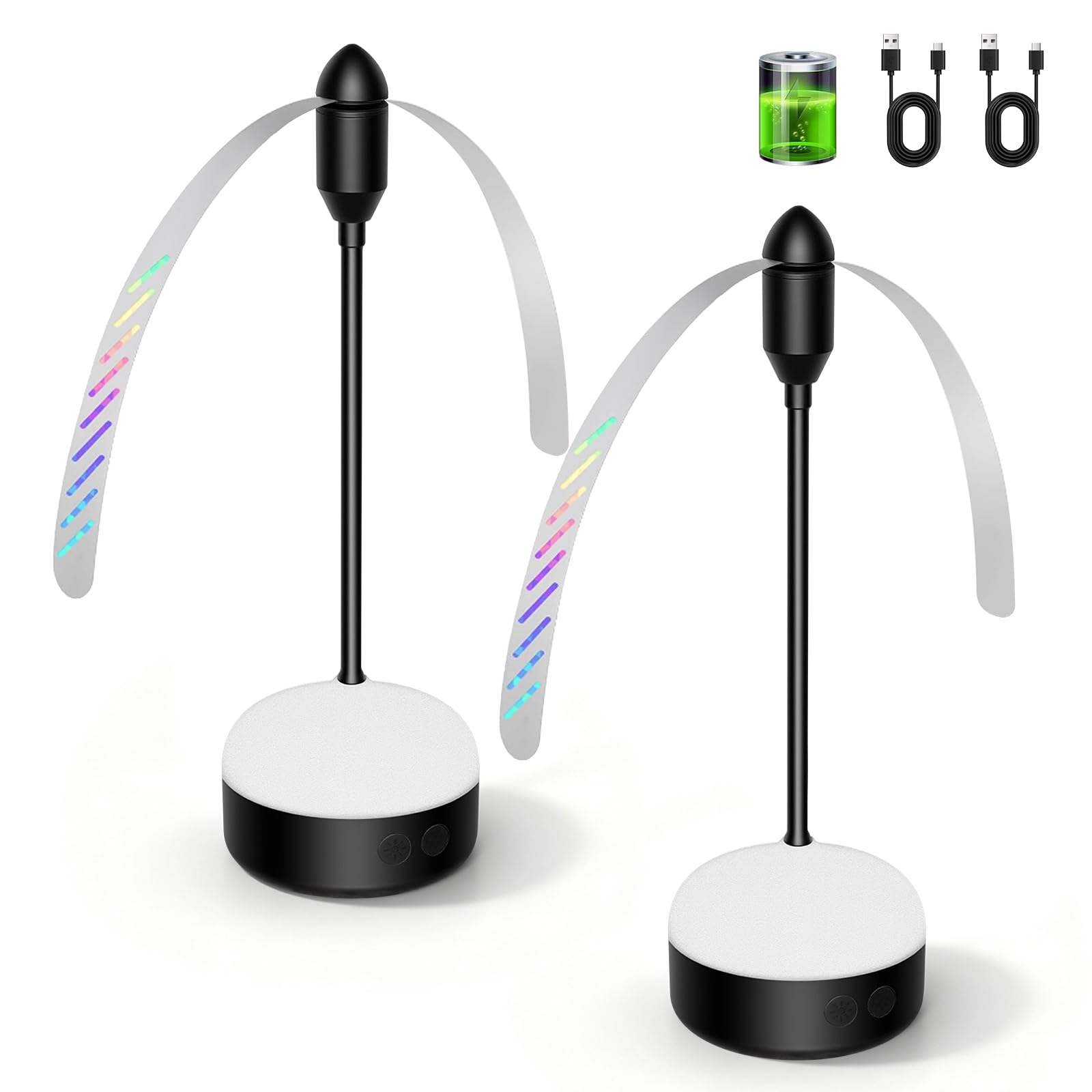 Set Mit 2 Wiederaufladbaren Ventilatoren Mit Led-beleuchtung Zur Mücken- Und Fliegenabwehr – Für Drinnen Und Draußen, Picknick, Camping, Garten Und Terrasse