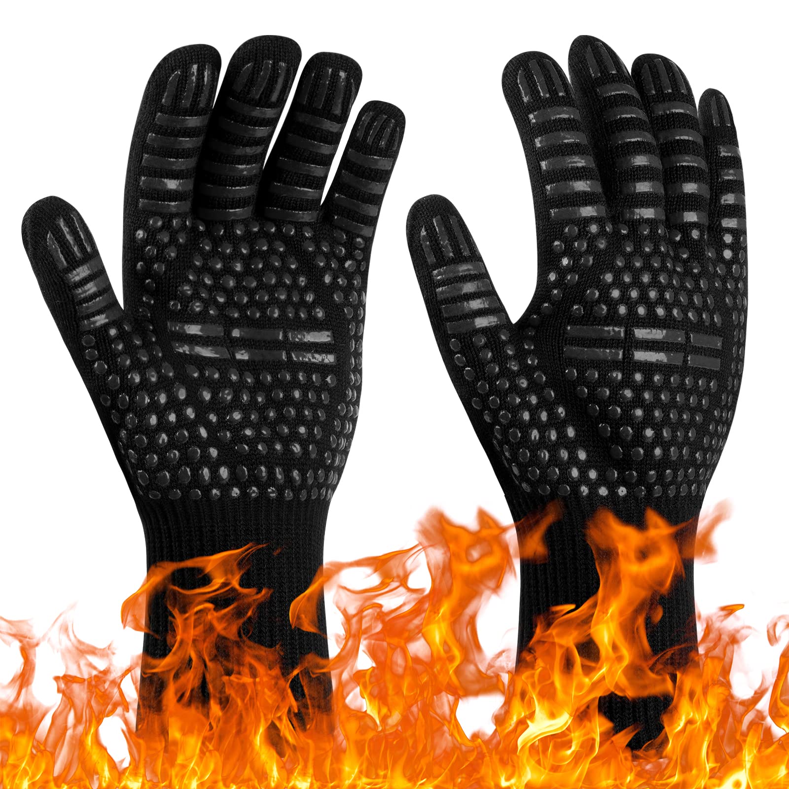 Grillhandschuhe, Ofenhandschuhe, Hitzebeständig Bis 800°c, Rutschfeste Und Hitzebeständige Küchenhandschuhe Für Grill, Backofen, Grillrost, Kamin, Schweißen Und Kochen.