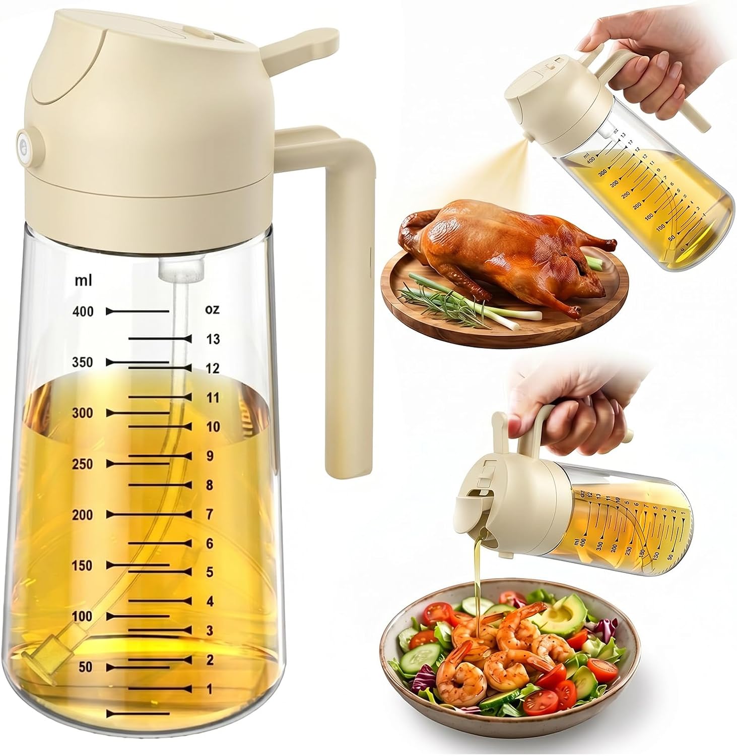 2-in-1-sprühflasche Aus Glas, 450 Ml, Mit Skala – Weiß