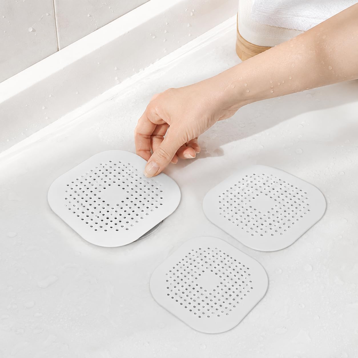3er-set Multifunktionale Haarfänger Aus Silikon Für Waschbecken Und Badewannen – Weiß