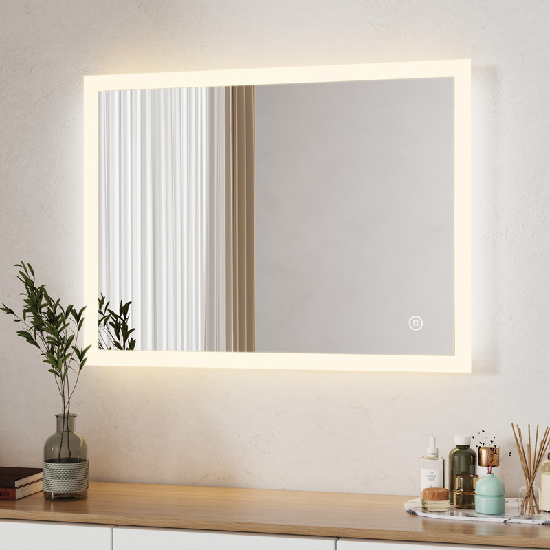 Wdwritti Badspiegel Mit Beleuchtung 80x60 Cm Spiegel Mit Beleuchtung Badezimmerspiegel Mit Beleuchtung Lichtspiegel Wandspiegel Mit 3 Lichtfarben Dimmbar + Speicherfunktion