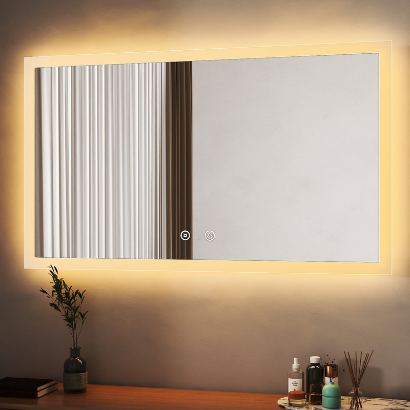 Wdwritti Badspiegel Mit Beleuchtung 100x70 Cm Spiegel Mit Beleuchtung Badezimmerspiegel Mit Beleuchtung Lichtspiegel Wandspiegel Mit 3 Lichtfarben Dimmbar + Beschlagfrei + Speicherfunktion