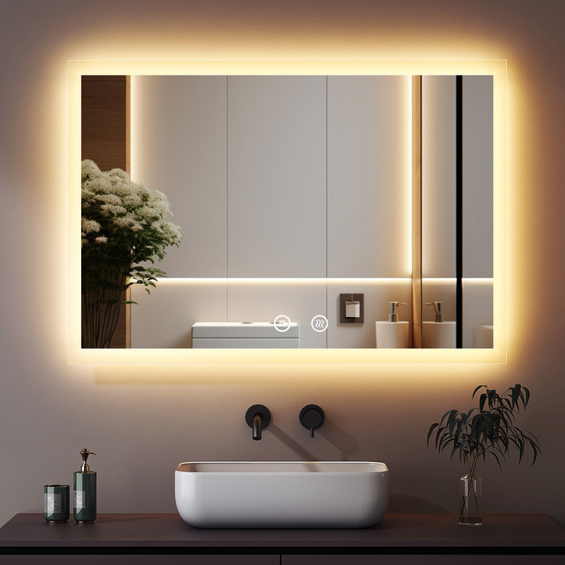 Badspiegel Mit Beleuchtung 100x60cm Led Spiegel Mit Beleuchtung Badezimmerspiegel Mit Beleuchtung Lichtspiegel Led Wandspiegel Mit 3 Lichtfarben Dimmbar + Beschlagfrei
