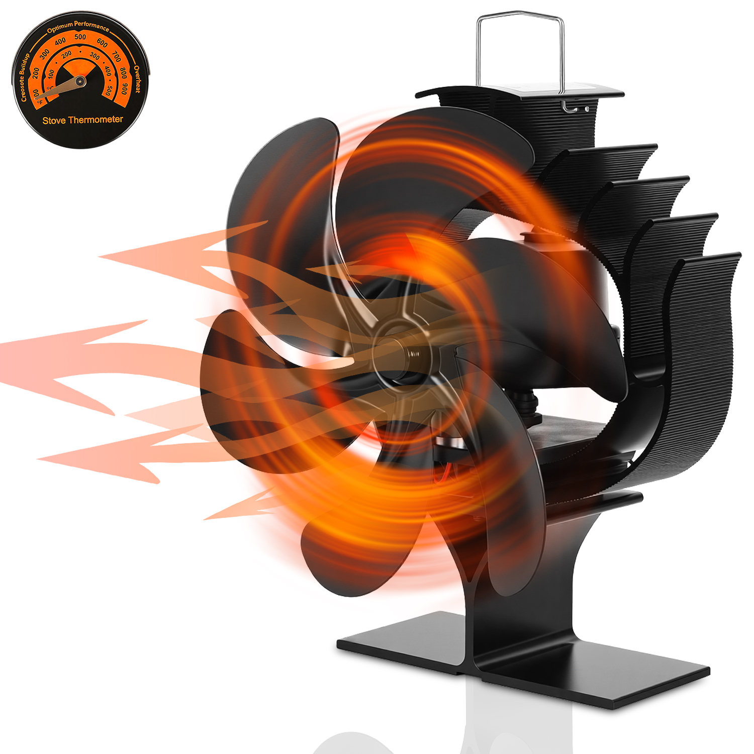 Wolketon Kaminofen Ventilator 120° Schwenkbar Mit 6 Flügeln, Wärmebetrieben, Schwarz