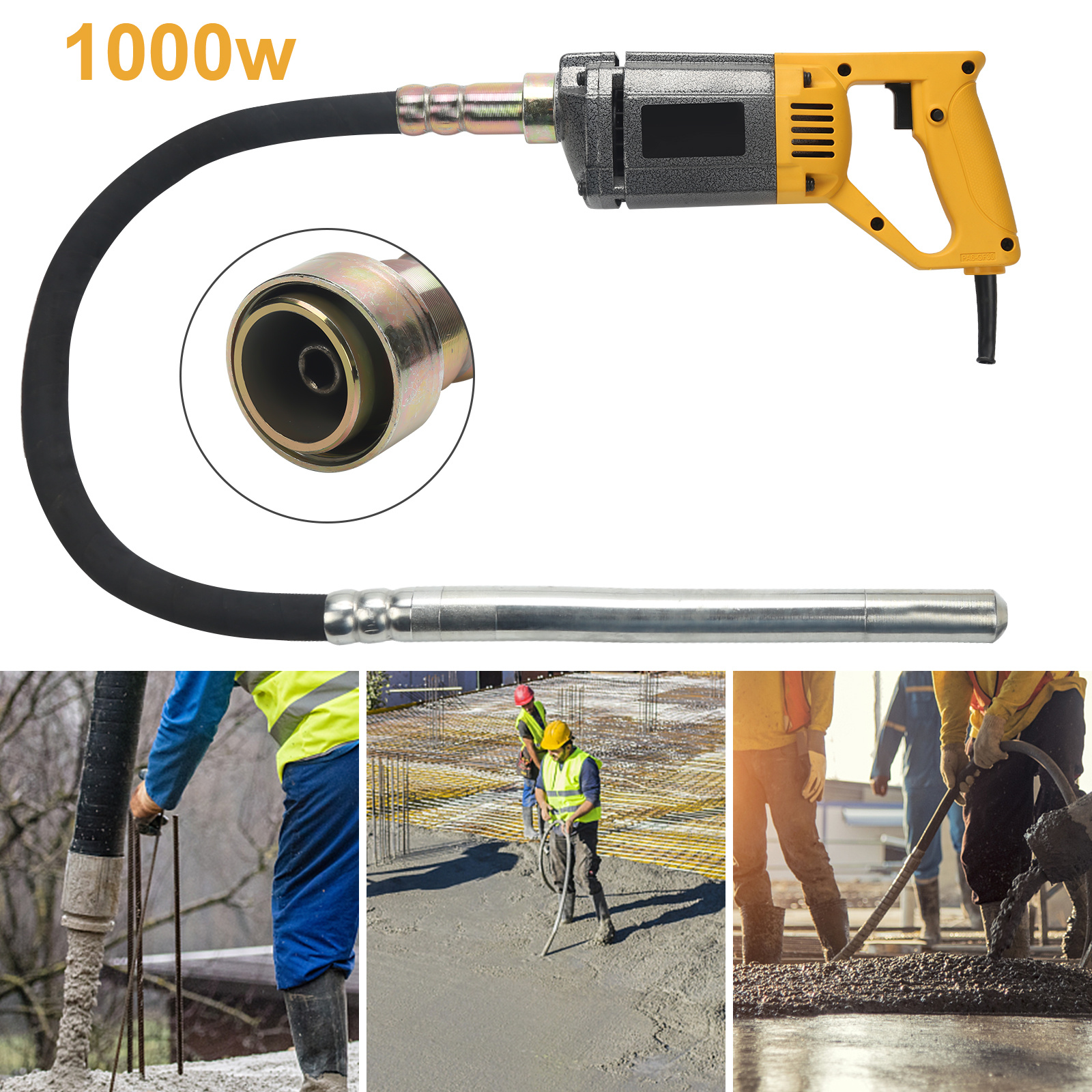Wolketon Elektro Betonrüttler 35mm 1000w Flaschenrüttler Rüttelflasche Innenrüttler Elektro Rüttler 1.5m Schlauch