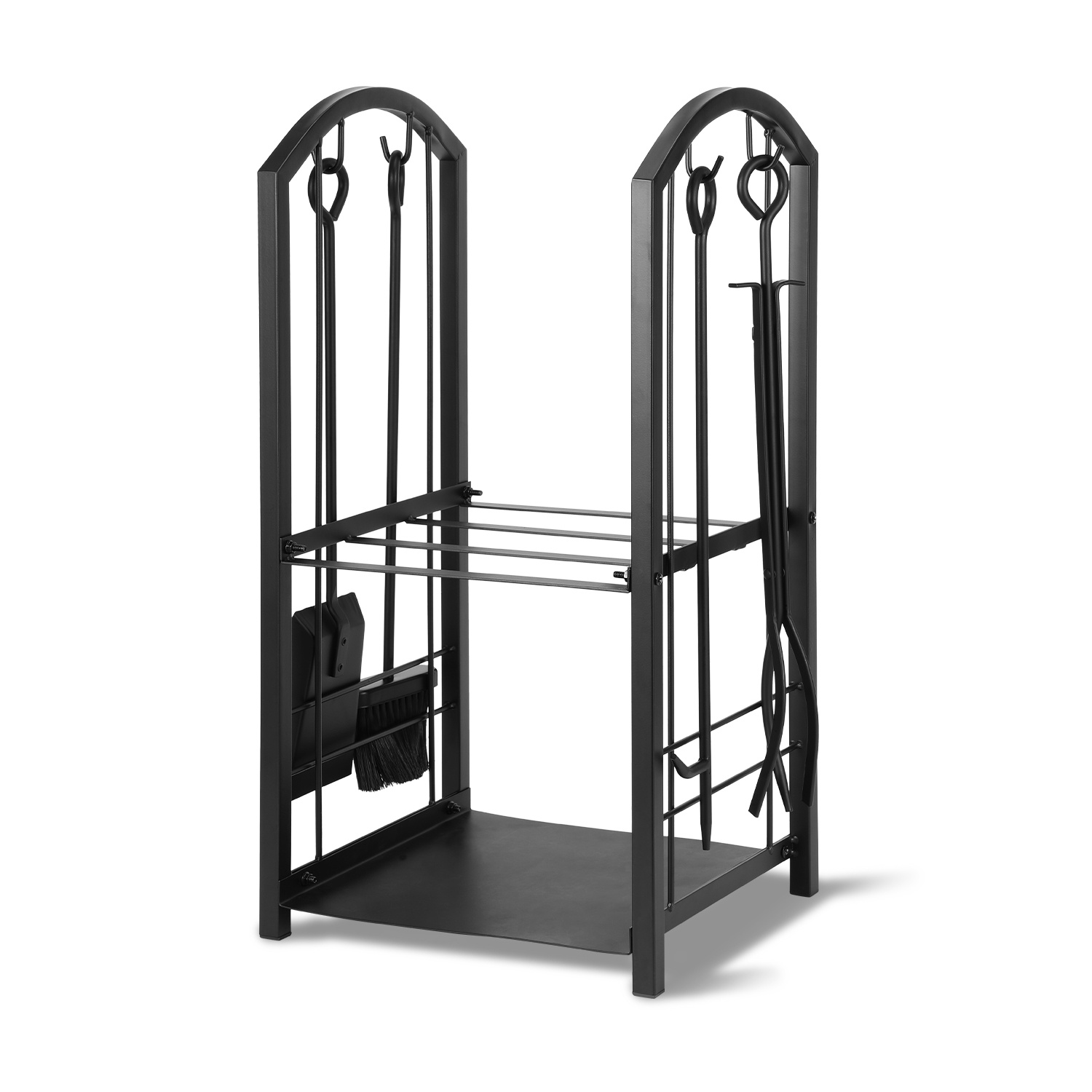 Wolketon Kaminholzregal Brennholzregal 2 Ebenen Mit 4-teiligem Kaminbestebk, Metall Schwarz, 37 X 33 X 74 Cm, Robust