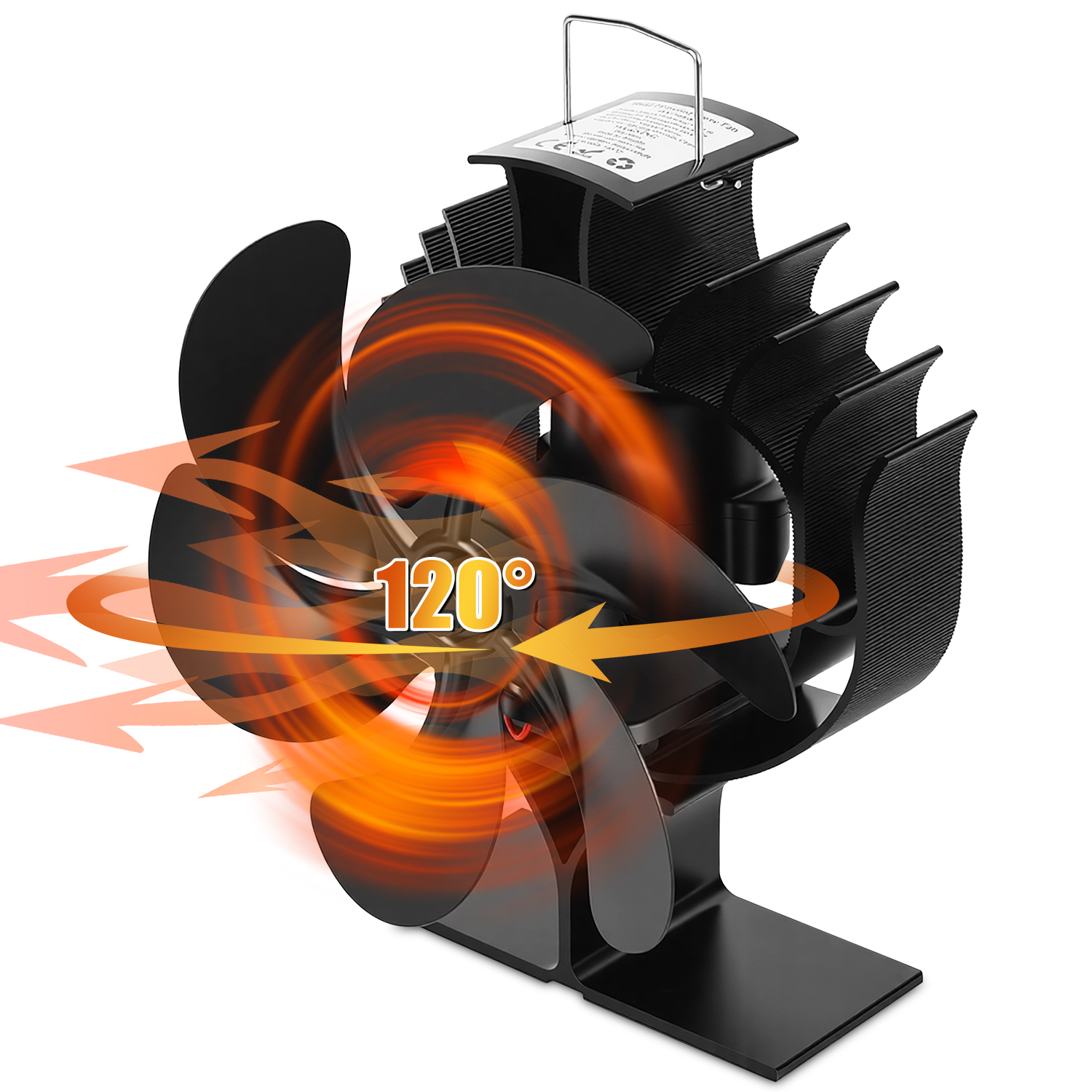 Wolketon Kaminventilator 6 Flügel, 120° Schwenkbar, Kaminofen Ventilator Wärmebetriebener Ofenventilator Ohne Strom, Mit Ofenthermometer Für Holzofen
