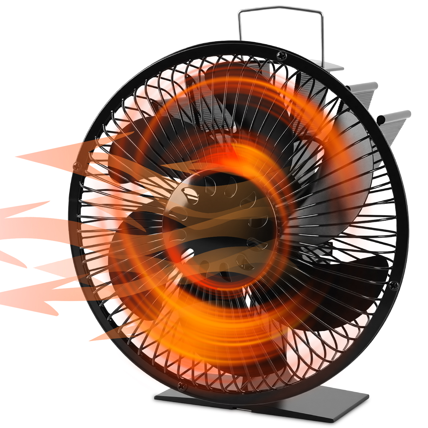Wolketon Kaminventilator 6 Flügel Mit Schutzgitter, Kaminofen Ventilator Wärmebetriebener Ofenventilator Ohne Strom, Leise, Mit Ofenthermometer Für Holzofen