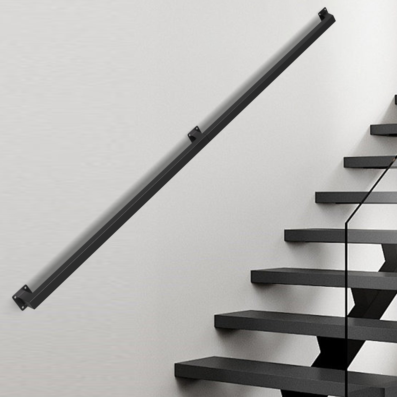 Wolketon Vierkant-handlauf 180 Cm Schwarz, Treppengeländer Aus Eisen Mit Pulverbeschichtung, 30 X 30 Mm, Zweiteilig, Für Treppe Und Flur