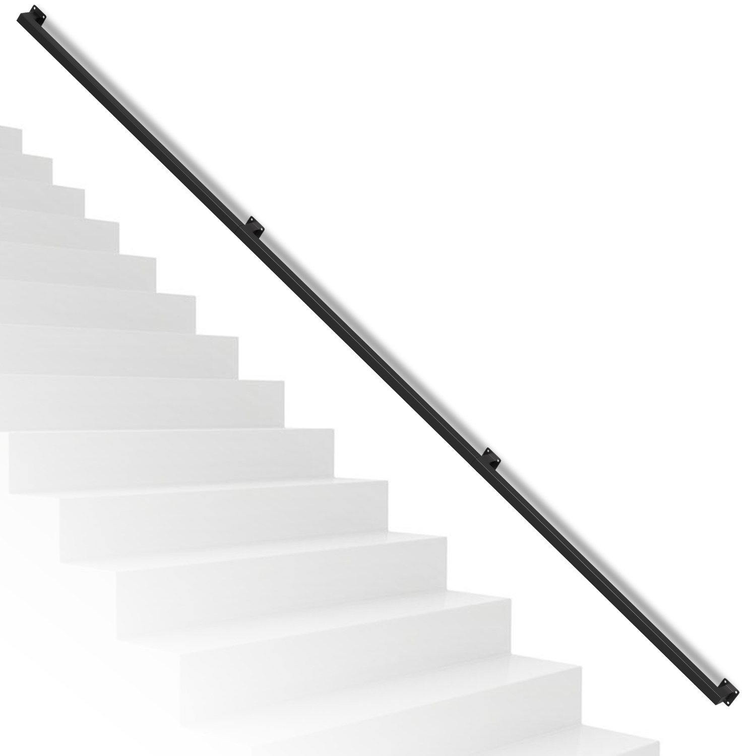Wolketon Vierkant-handlauf 300 Cm Schwarz, Treppengeländer Aus Eisen Mit Pulverbeschichtung, 30 X 30 Mm, Dreiteilig, Für Treppe Und Flur