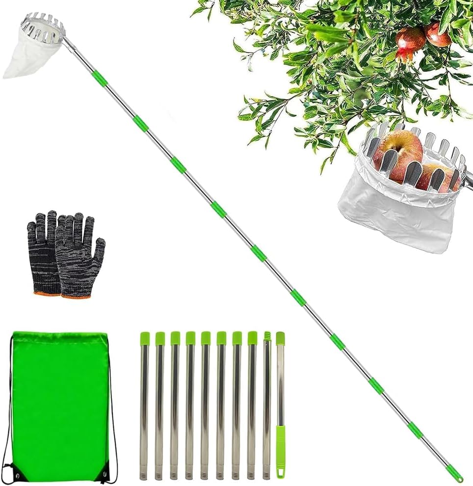 400 Cm Langer Obstpflücker Aus Edelstahl, Obstpflücker Mit Stiel, Kirschpflücker Abnehmbarer Obstpflücker, Apfelpflücker, Obstpflücker, Gartenpflückgerät, Obstpflücker Mit Tasche, Apfelpflücker