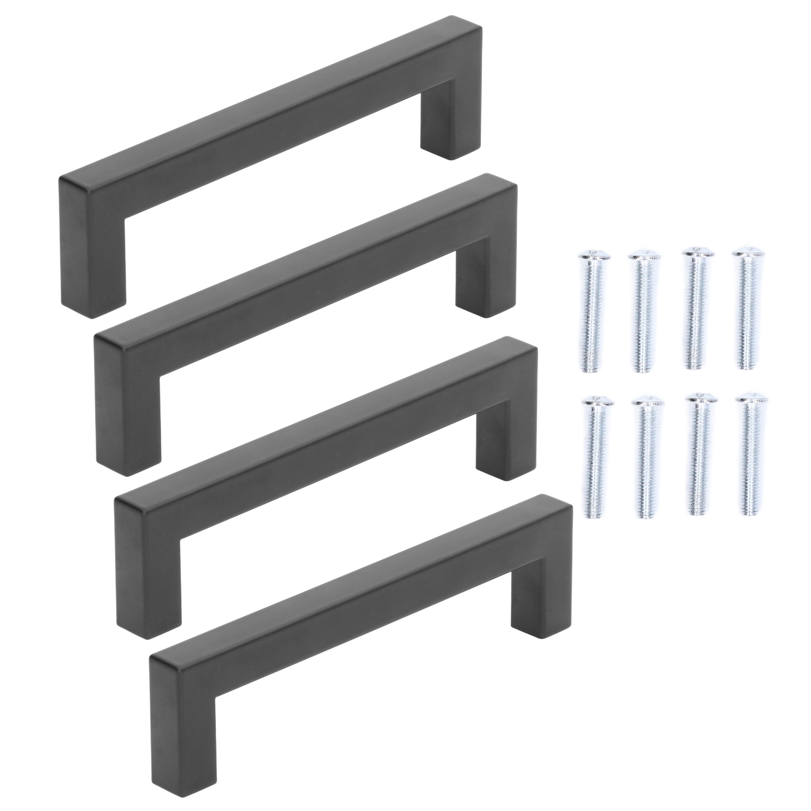 Set Mit 4 Kleinen, Schwarzen, Quadratischen Edelstahlgriffen Für Küchenmöbel, Schränke Und Büroschubladen, 12 X 12 X 192 Mm