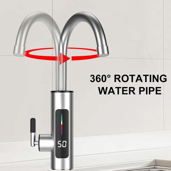 Warm Und Kaltwasserhahn, Elektrischer Edelstahlhahn, Led Temperaturanzeige, Küchenarmatur Mit Durchlauferhitzer, Um 360 Grad Drehbarer Wasserhahn