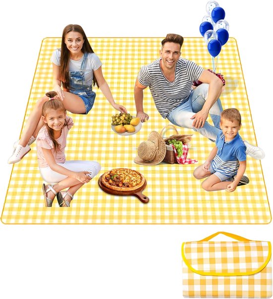 Picknickdecke, Tragbare Picknickdecke, Faltbar, Gelb Und Weiß, 150 X 200 Cm