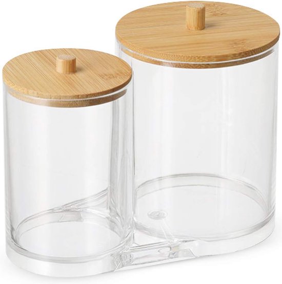 Aufbewahrungsbox Für Wattepads Wattepad Spender Set Organizer Badezimmerbehälter Wattestäbchenaufbewahrung Wattestäbchenhalter Mit Bambusdeckel 1