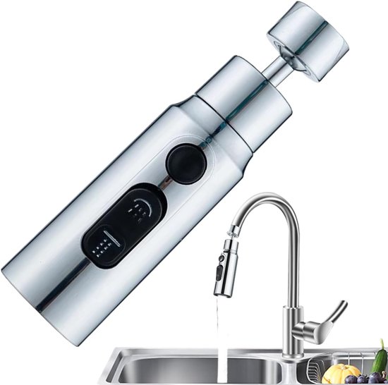 Küchenarmatur Messingverlängerung Drei Positionen Armatur 360° Drehbar Spritzwassergeschützt Für Küchen Und Badezimmerarmaturen, Silberfarben