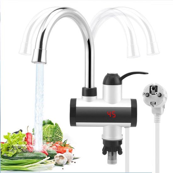 Elektrischer Wasserhahn Mit Durchlauferhitzer, 3300 W, Elektrischer Wasserhahn Mit Flexiblem Auslauf Und Lcd Temperaturanzeige, Um 360 Grad Drehb