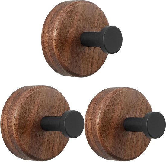 3 Selbstklebende Wandhaken Aus Holz, Dunkelwalnussfarben Rustikales Design, Kein Bohren Erforderlich, Für Handtücher Und Accessoires