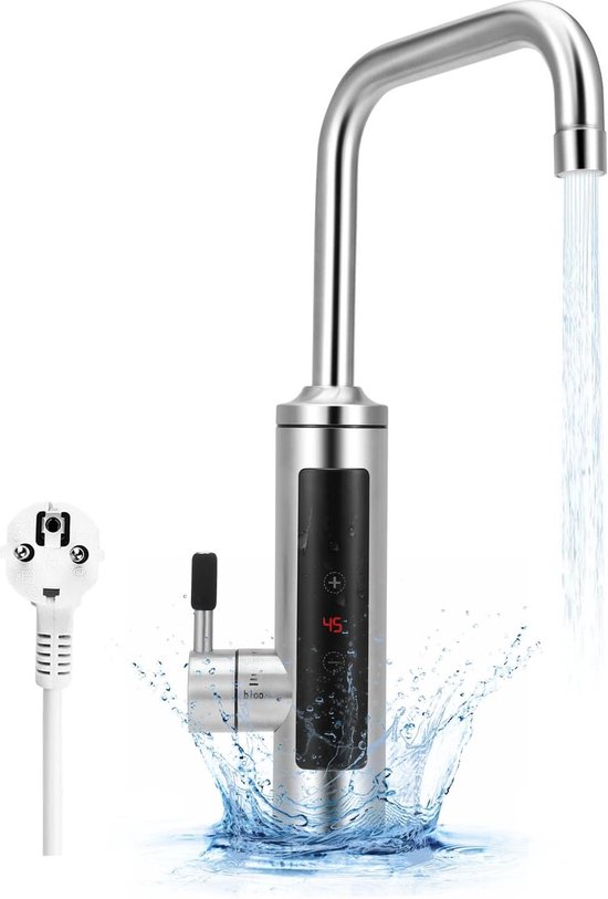 Elektrischer Wasserhahn Mit Durchlauferhitzer, 230 V, 3000 W, Edelstahl Wasserhahn Mit Led Temperaturanzeige, Um 360 Grad Drehbarer Durchlauferhi