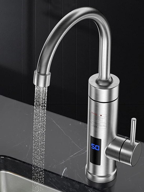 Elektrischer Durchlauferhitzer Aus Edelstahl, 3000 W, Warm Und Kaltwasseranschluss, Led Thermometer, Warmwasserhahn Für Küchenspülen, 360° Schwen