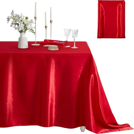 1 Einfarbige Tischdecke Tischflagge Aus Satin-polyester Tischdecke Aus Polyester Für Meetings Partys Weihnachten Geburtstage Hotels 152 X 213 Cm Rot