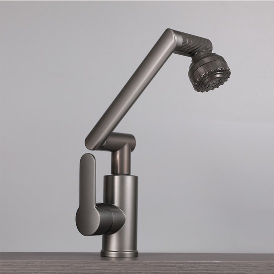 Schwarzer Waschtischhahn Aus Abs, Um 1080° Drehbar, Mit 1 Oder 3 Löchern, Einhebelmischer Mit Warm Und Kaltwasserschlauch, 2 Wasserauslasspositio