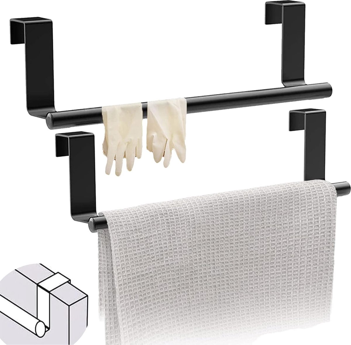 Porte-serviettes Cuisine 36cm - Lot 2 - Sans Perçage - Inox - Pour Placard/salle De Bain - Noir