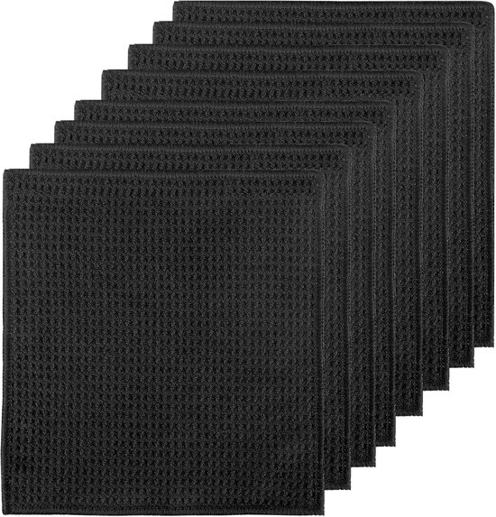 Waschbare Geschirrtücher, Schwarz, 8 Stück, Mikrofaser-waffeltücher, 20 X 20 Cm, Wiederverwendbare Reinigungstücher Für Küche, Haushalt, Auto Und Glas