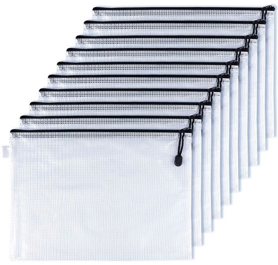 Jhubers – A4-dokumentenhüllen Mit Reißverschluss – 10er-set – Pvc-material – Schwarz/transparent – 32 Cm X 23 Cm
